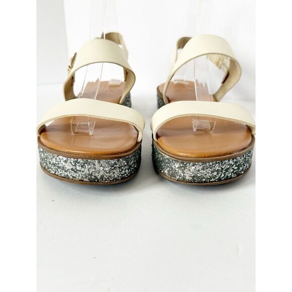 J Crew Flatform Sandals White And Glitter Ankle Strap Vintage Champagne 9.5 - Picture 3 of 16